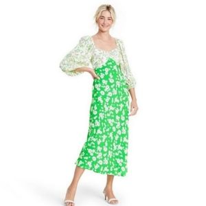 Rixo green daisy midi dress